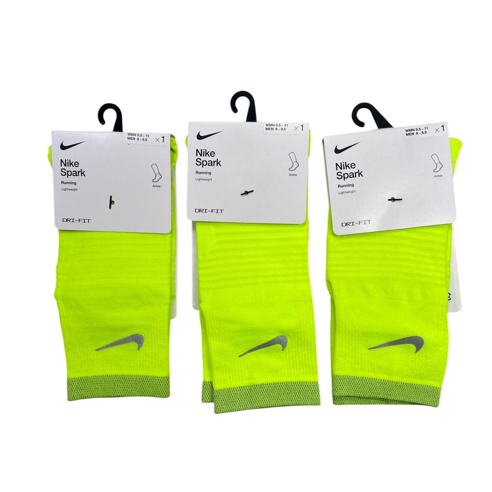 3 Nike Spark‎ Lightweight Running Ankle Socks Volt Neon Yellow M 8-9.5 W 9.5-11